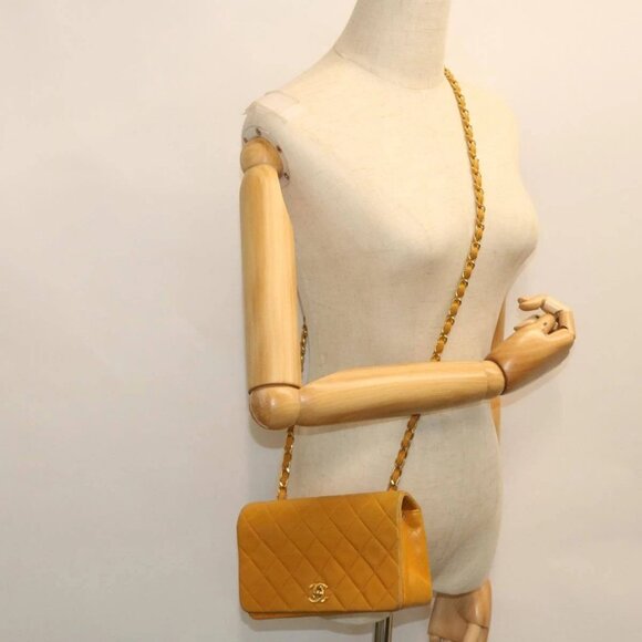 CHANEL Matelasse Turn Lock Chain Shoulder Bag Lamb Skin Orange - Picture 14 of 16